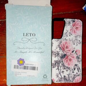 LETO Floral Flowers Wallet Case Pink Patterned Card Pocket Magnetic Closure